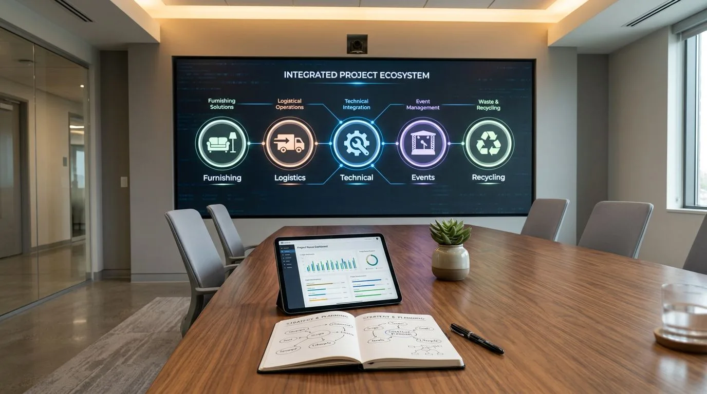 Five connected hubs representing cross-border execution specialist companies working together for one European client