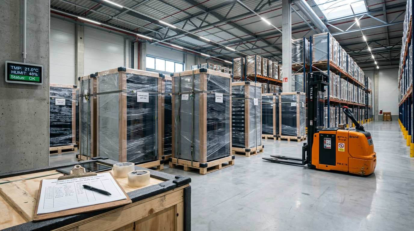 WMG Technical Logistics white-glove crew handling high-value server equipment in a climate-controlled warehouse